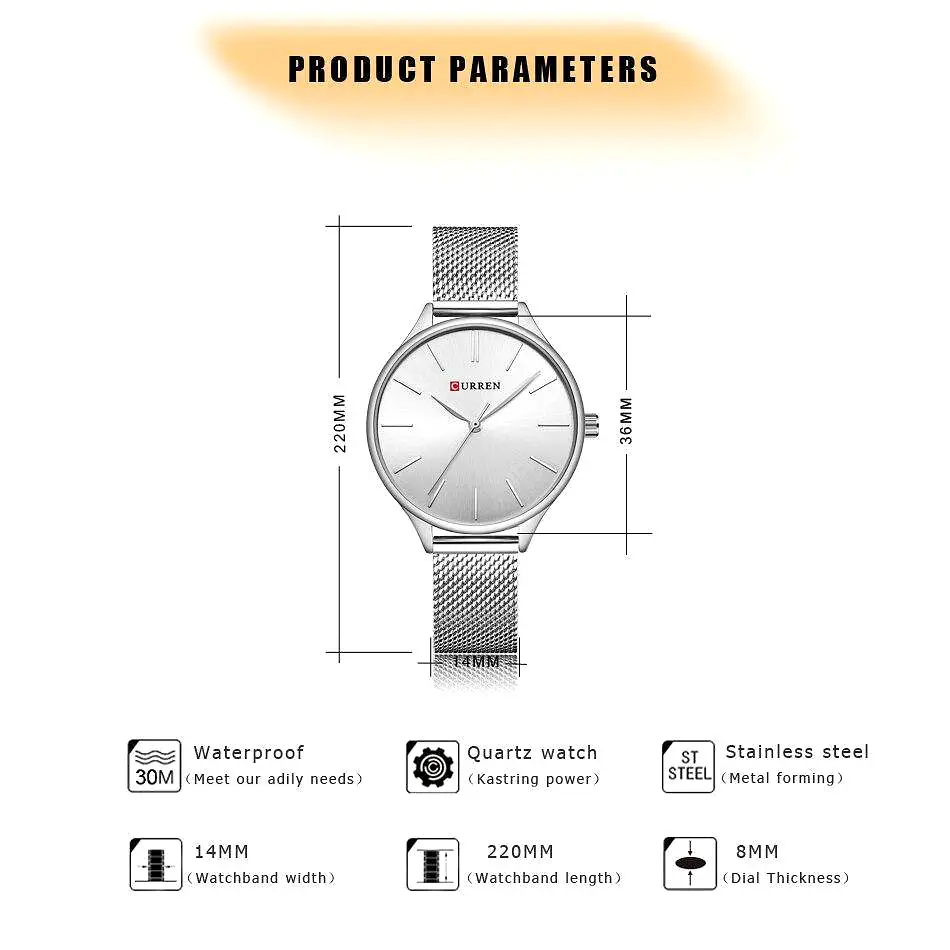 CURREN Fashion Rose Gold Women's Watch Minimalism Elegant Luxury Watch Waterproof Quartz