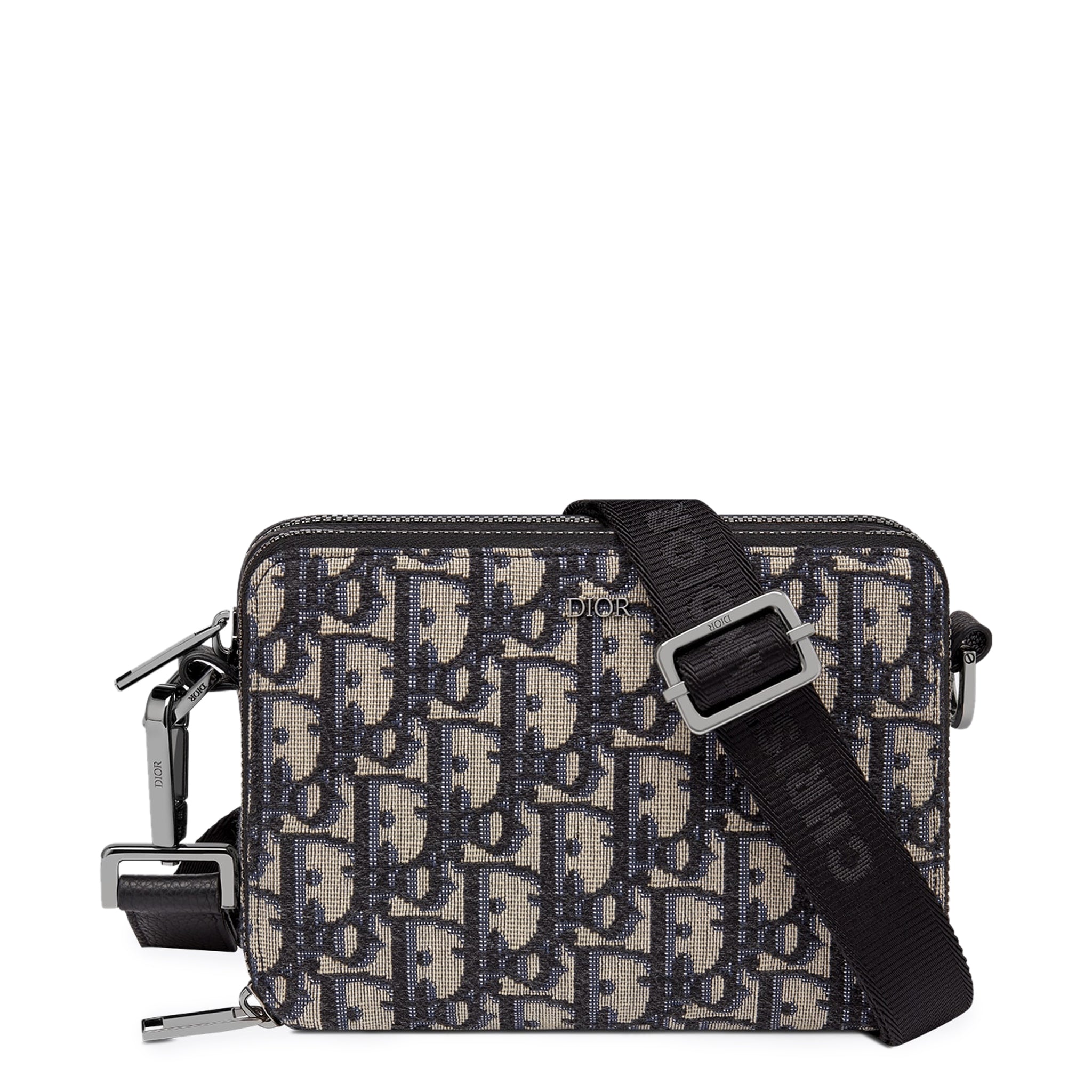 Dior Oblique Jacquard Pouch With Strap Beige Black