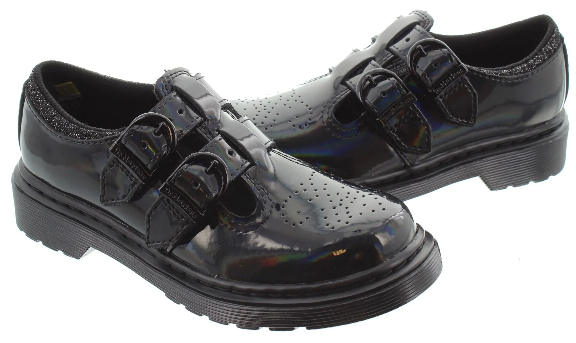 DR MARTENS Kids 8065 Mary Jane Velcro Shoes In Black Patent