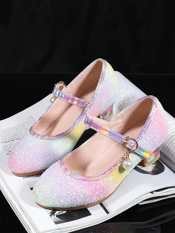 Flower Girl Shoes Pink Sequined Cloth Party Shoes For Kids