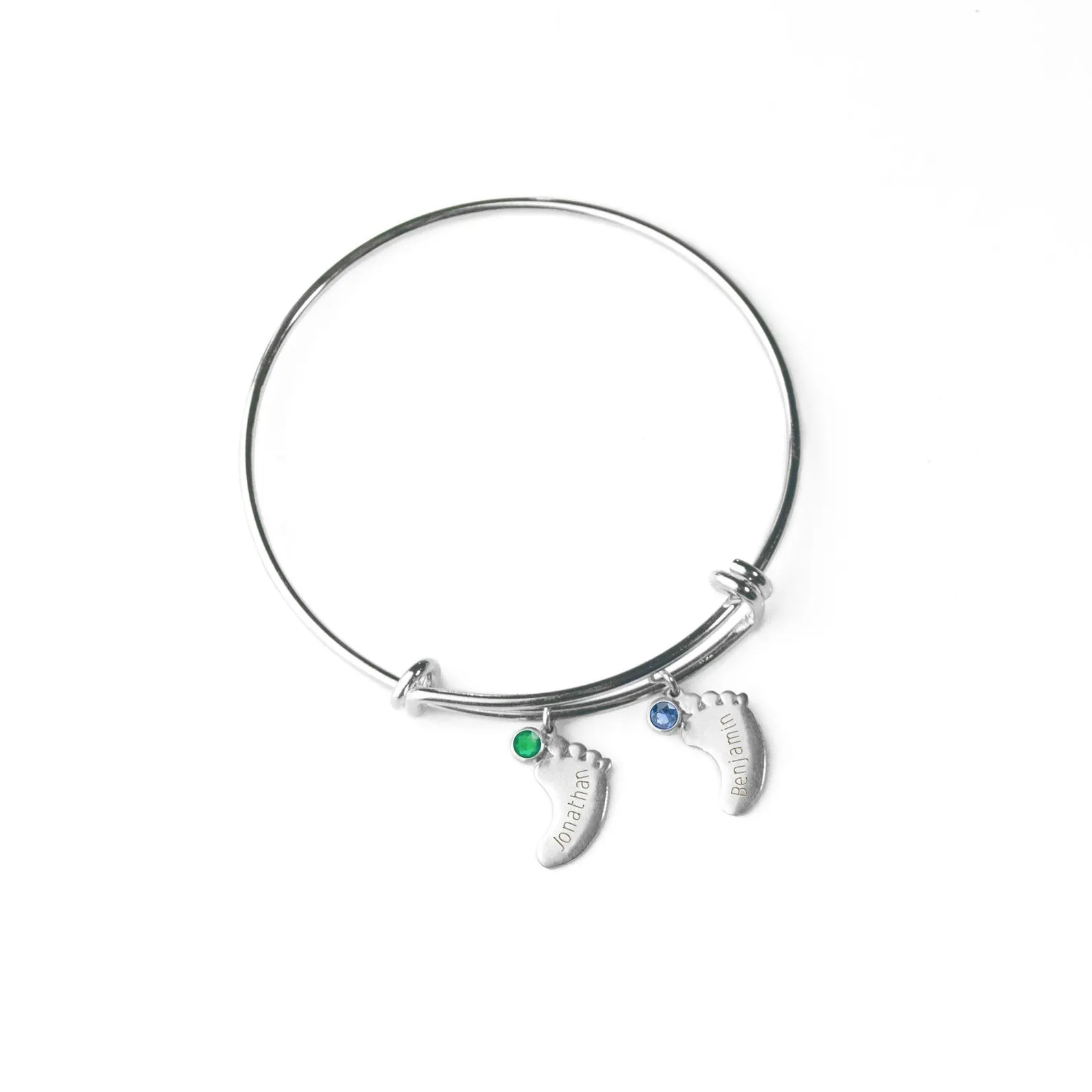 Footprint Charm Bangle with Engraved Kid's Names and Birthstones