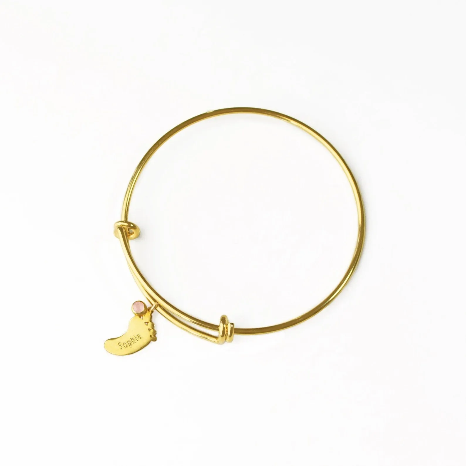 Footprint Charm Bangle with Engraved Kid's Names and Birthstones