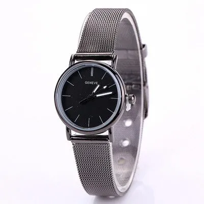 Geneva Women Watches Dress Clock Stainless Steel Mesh Band Quartz Wrist Watch Relogio Feminino Gift