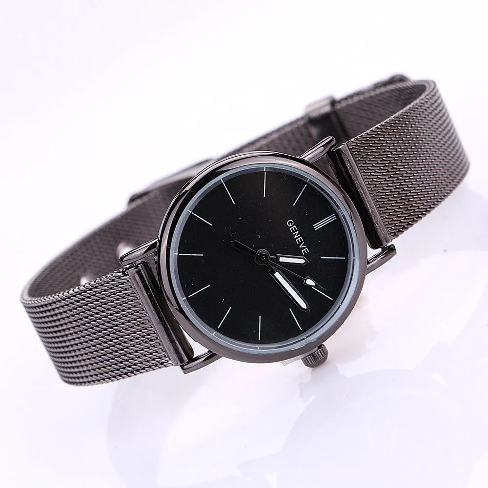 Geneva Women Watches Dress Clock Stainless Steel Mesh Band Quartz Wrist Watch Relogio Feminino Gift