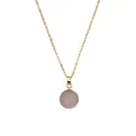 Gold Rose Quartz Stone Circle Pendant Necklace