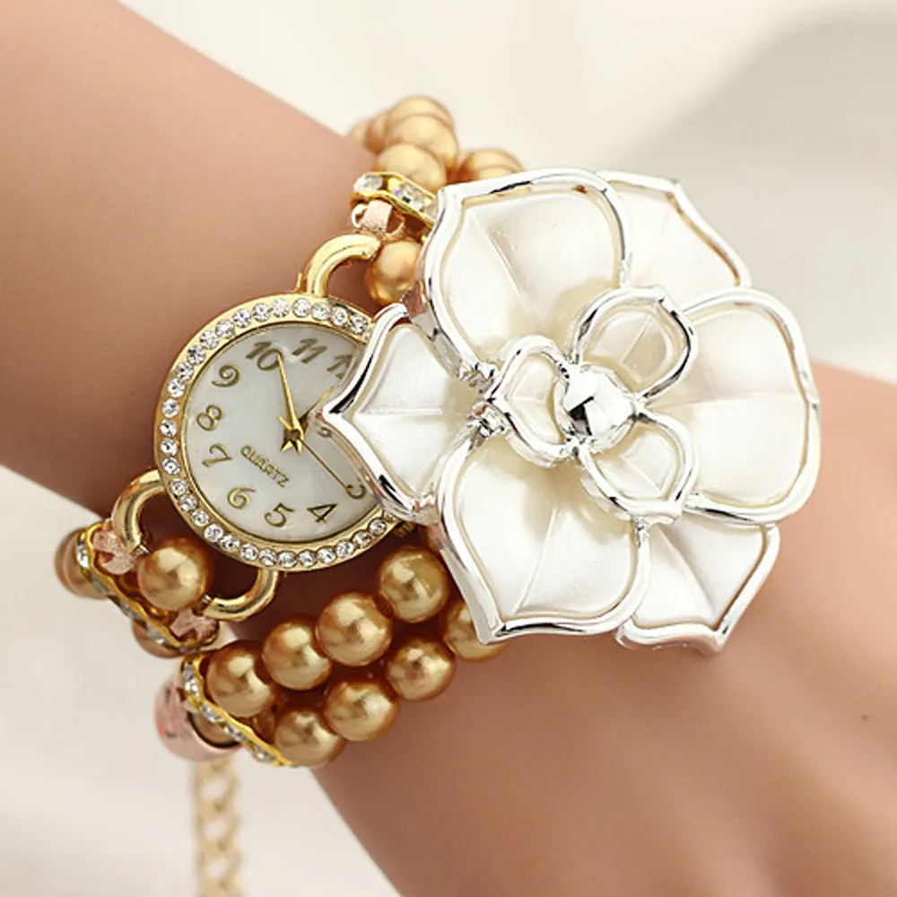 Gold Watch Imitate Pearl Luxury Bracelet Wrist Watches Women Dress Watch Quartz Clocks for Women Reloj