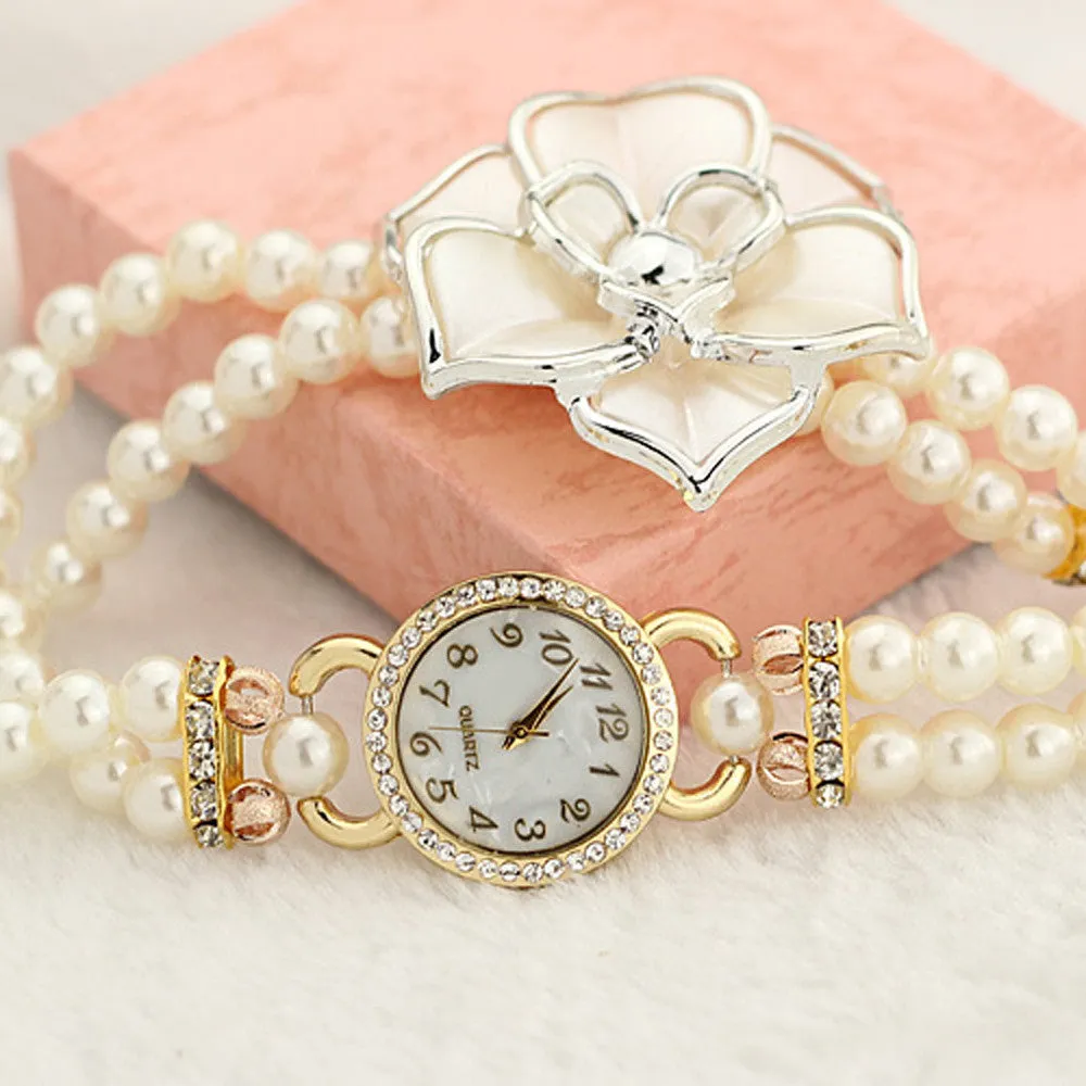 Gold Watch Imitate Pearl Luxury Bracelet Wrist Watches Women Dress Watch Quartz Clocks for Women Reloj