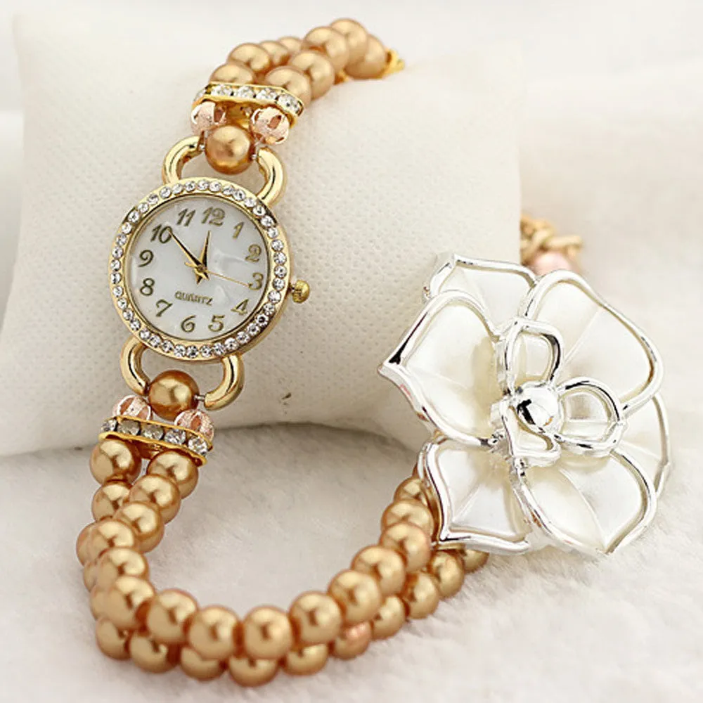 Gold Watch Imitate Pearl Luxury Bracelet Wrist Watches Women Dress Watch Quartz Clocks for Women Reloj