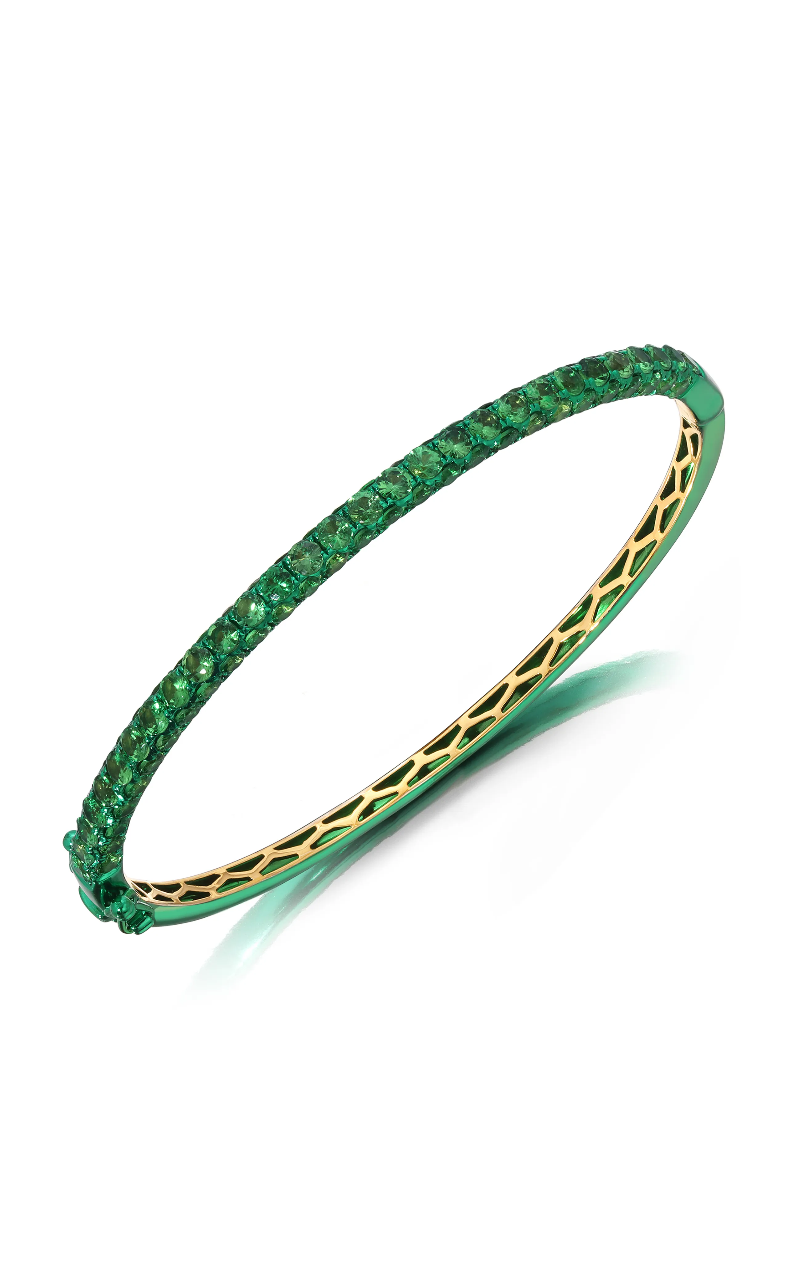 Graziela 18k Yellow Gold with Green Rhodium Tsavorite & Green Rhodium 3 Sided Bangle