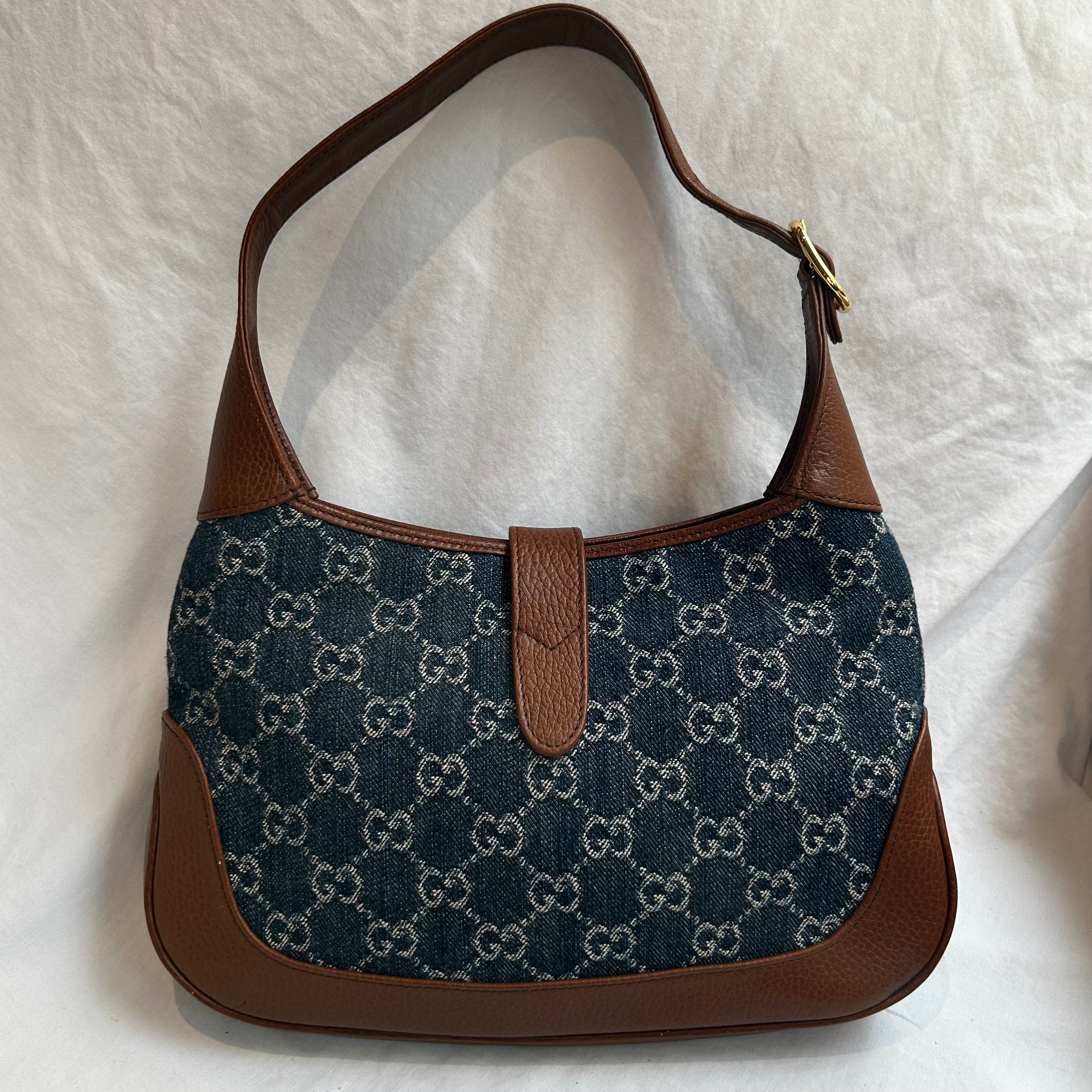 Gucci Small Denim GG & Tan Leather 1961 Jackie Shoulderbag