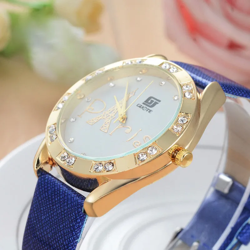 GUOTE Watch Ms Iron Tower Leather Band Watches Sport Quartz Date Wrist Watch Quartz Movement Watch RRelogio Masculion For Gift