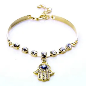 Hamsa Symbol Fatima H  Pendant Rhinestone Gold Plated Bracelet Bangle Jewelry Gift for Women SM6