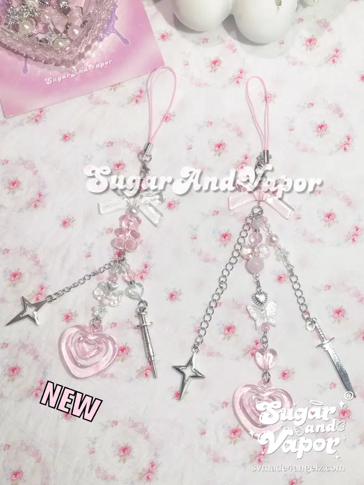 Handmade Pink Lolita Beaded Book/Key/Phone Charms