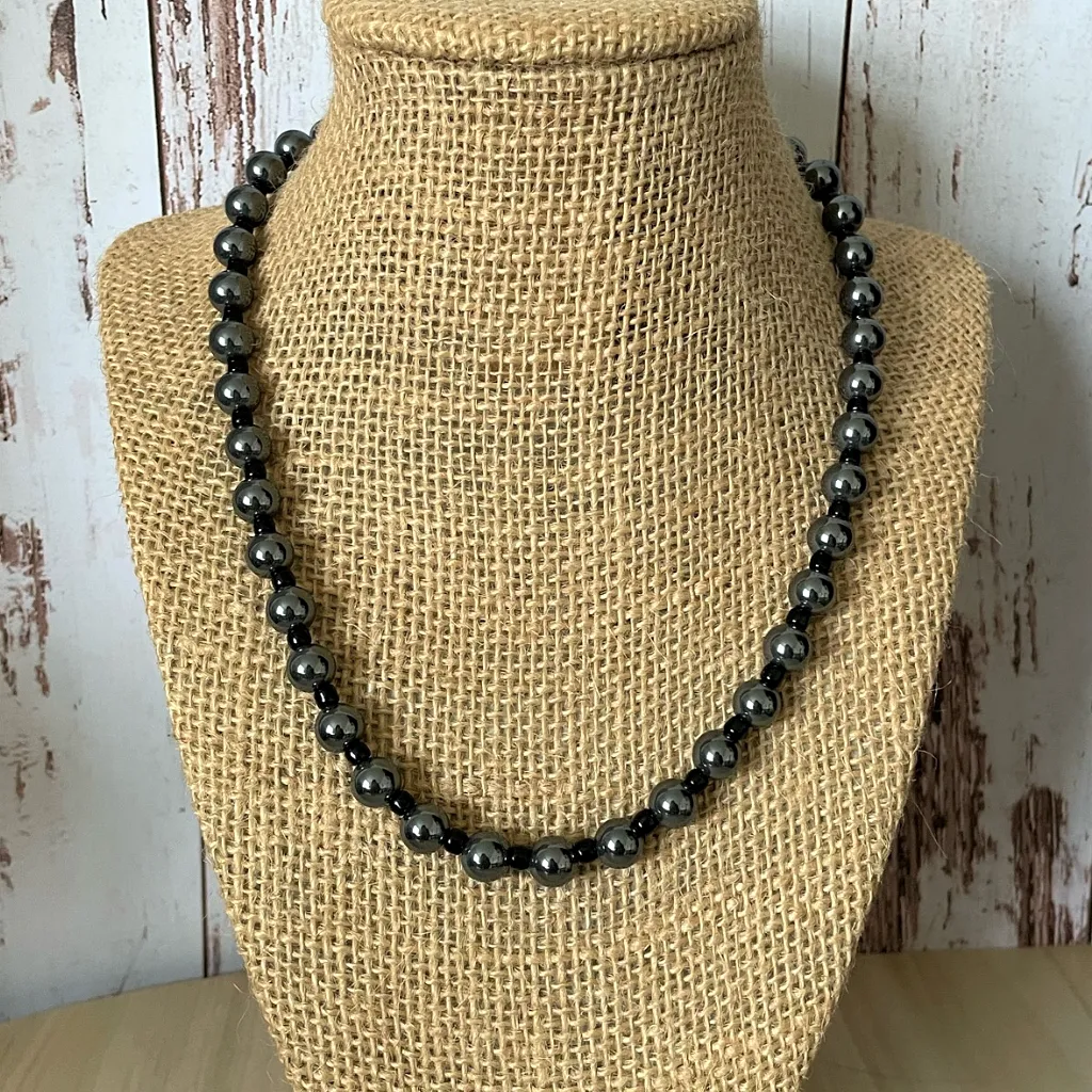 Hematite and Black Toho Mens Beaded Necklace