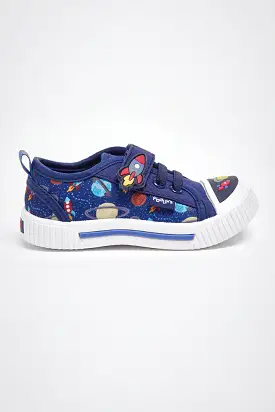 Infants Podlers Canvas Baby Shoes Strap Over Navy Zyon Space