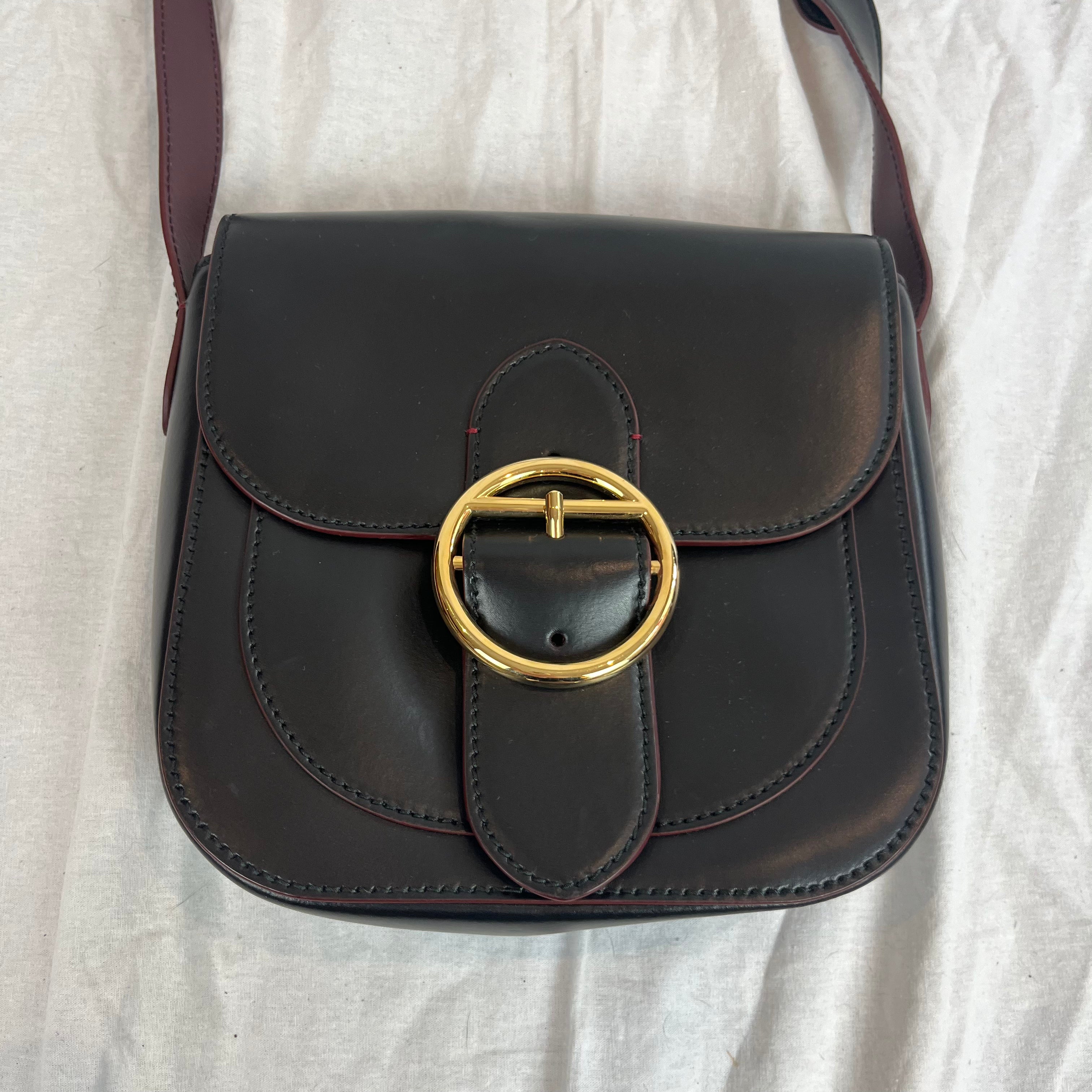 Joseph Black Leather Knight Bag with Gold Buckle