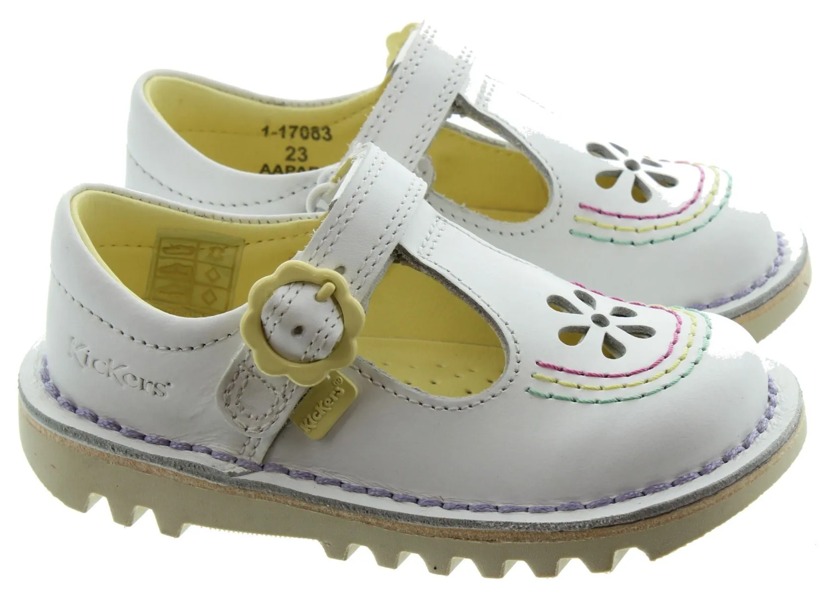 KICKERS Kids Kick T Bar Flower Shoes In White