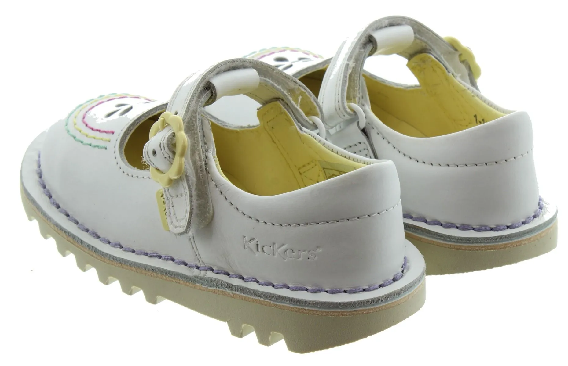 KICKERS Kids Kick T Bar Flower Shoes In White