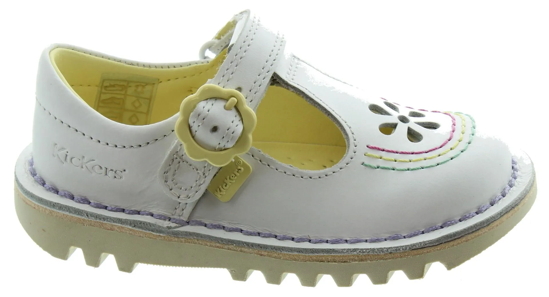 KICKERS Kids Kick T Bar Flower Shoes In White