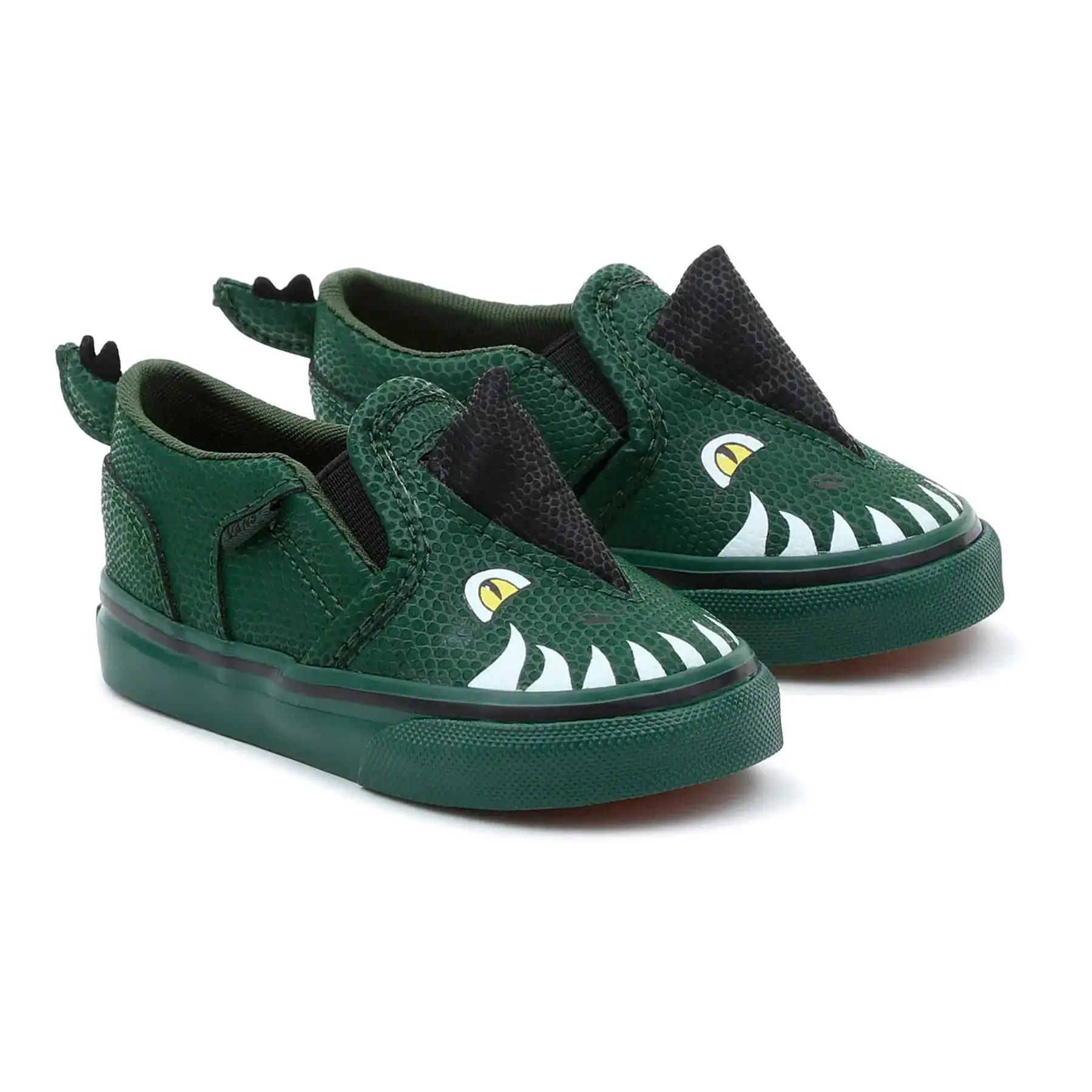 Kids Vans Dino Green Dinosaur Canvas Baby Trainers Shoes Slip On Strap sale