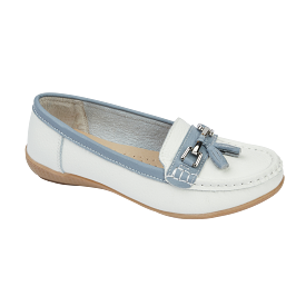 Ladies Leather Slip on White/Baby Blue Shoes Seafairer Flat Jo & Joe