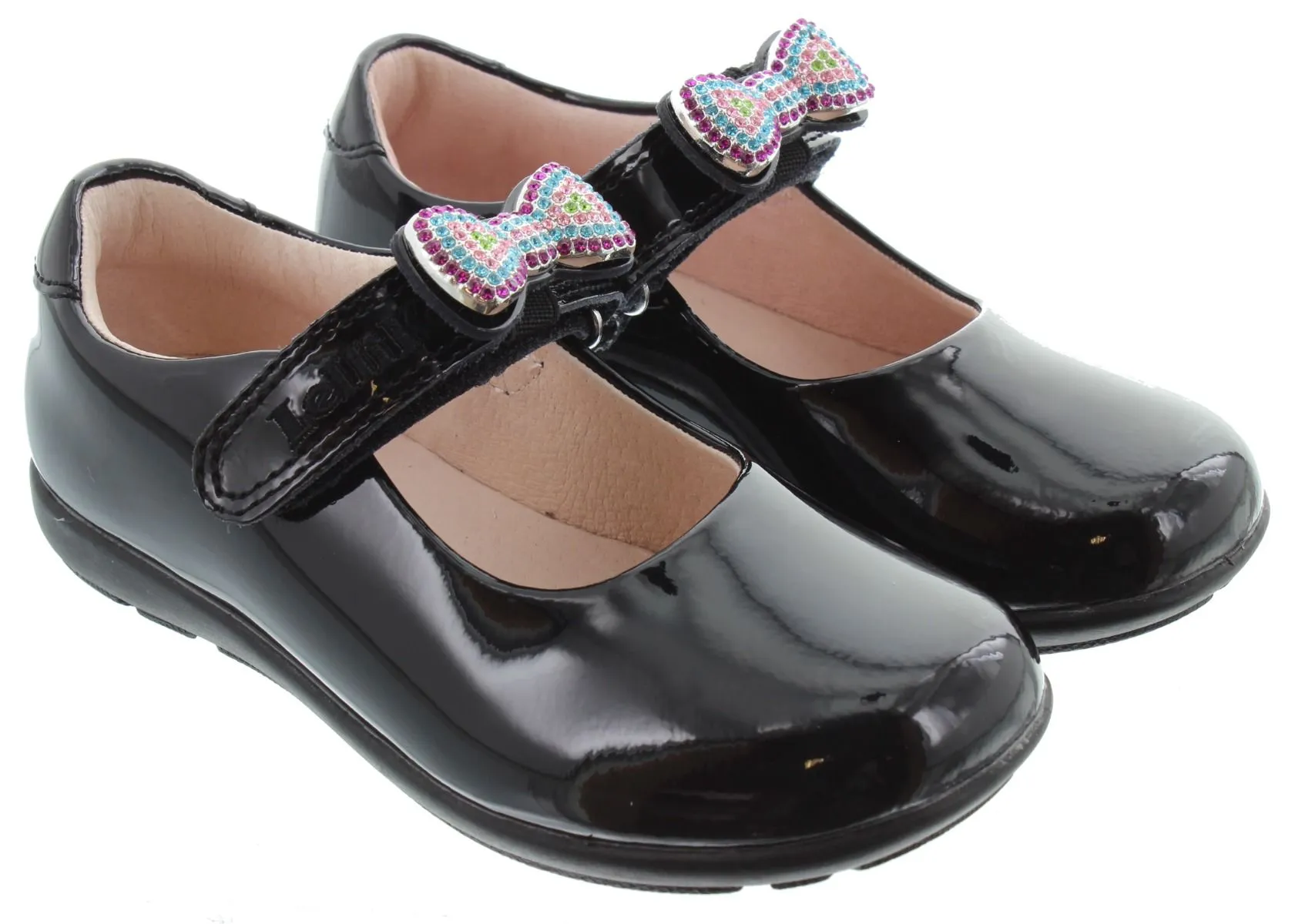 LELLI KELLY Kids LK8156 G Width Erin Bow Bar Shoes In Black Patent