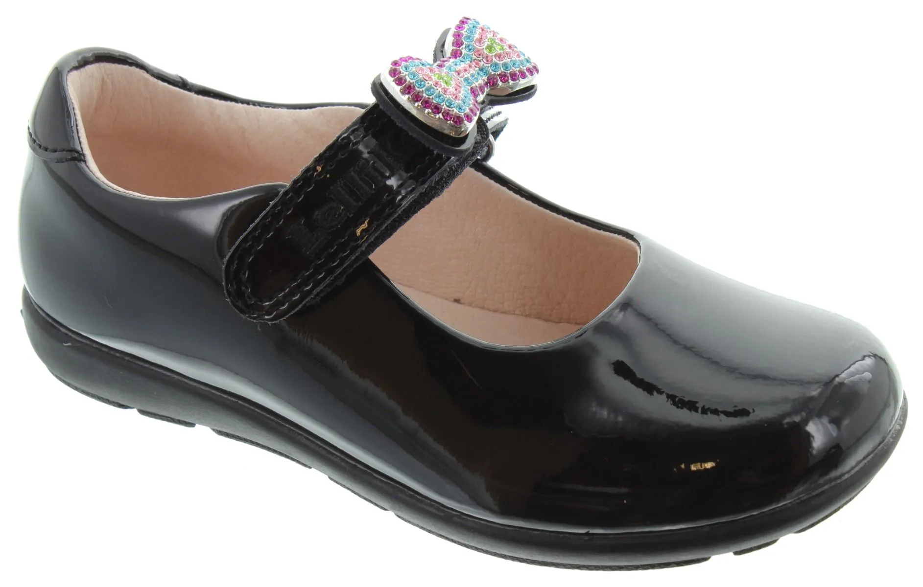 LELLI KELLY Kids LK8156 G Width Erin Bow Bar Shoes In Black Patent