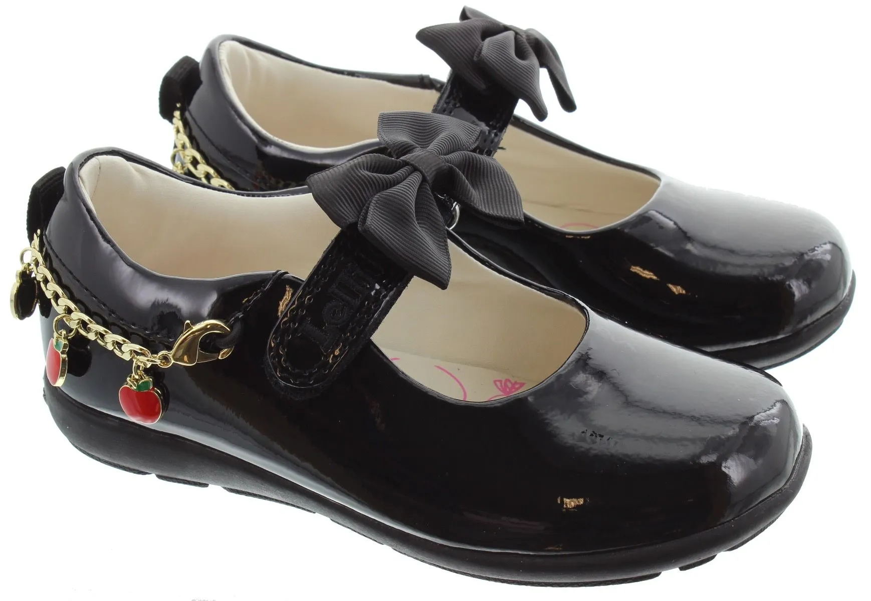 LELLI KELLY Kids LK8719 F Width Apple Bracelet Bar Shoes In Black Patent