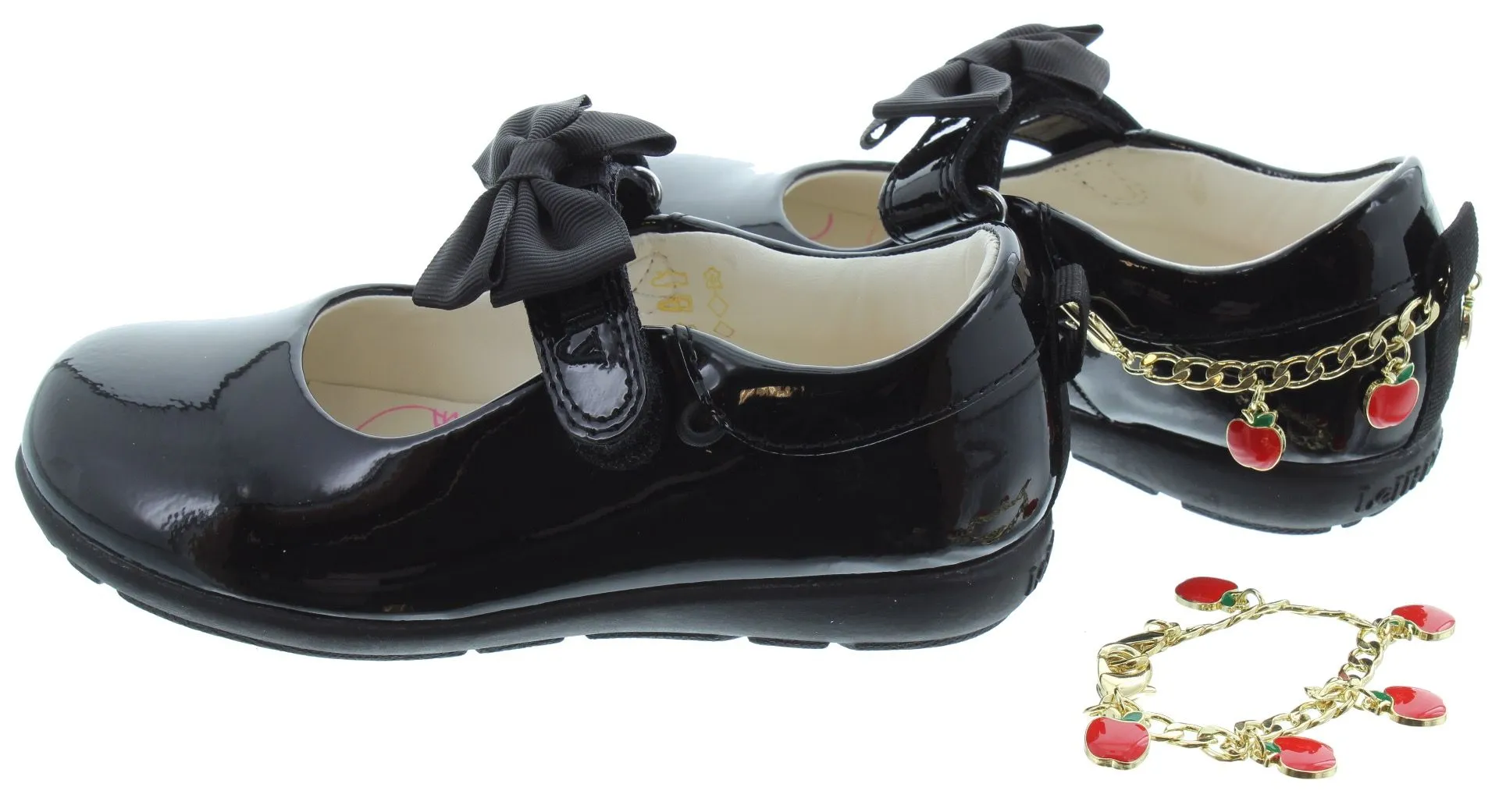 LELLI KELLY Kids LK8719 F Width Apple Bracelet Bar Shoes In Black Patent