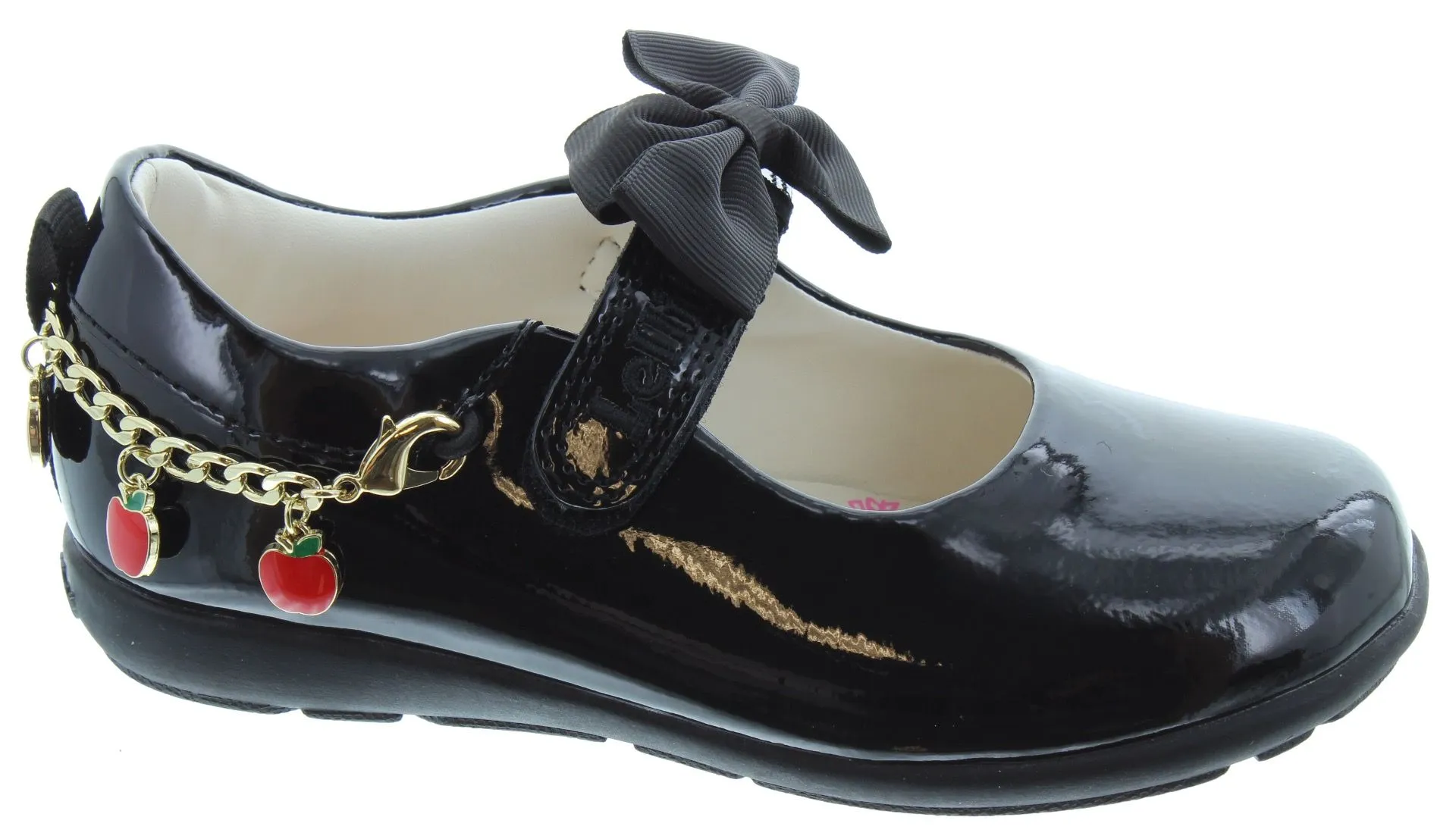 LELLI KELLY Kids LK8719 F Width Apple Bracelet Bar Shoes In Black Patent