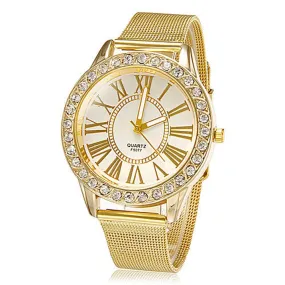 Luxury Mens Wristwatch Women Popular Gold Stainless Steel Band Crystal Wrist Watches Quartz Watch Bracelet Relogio