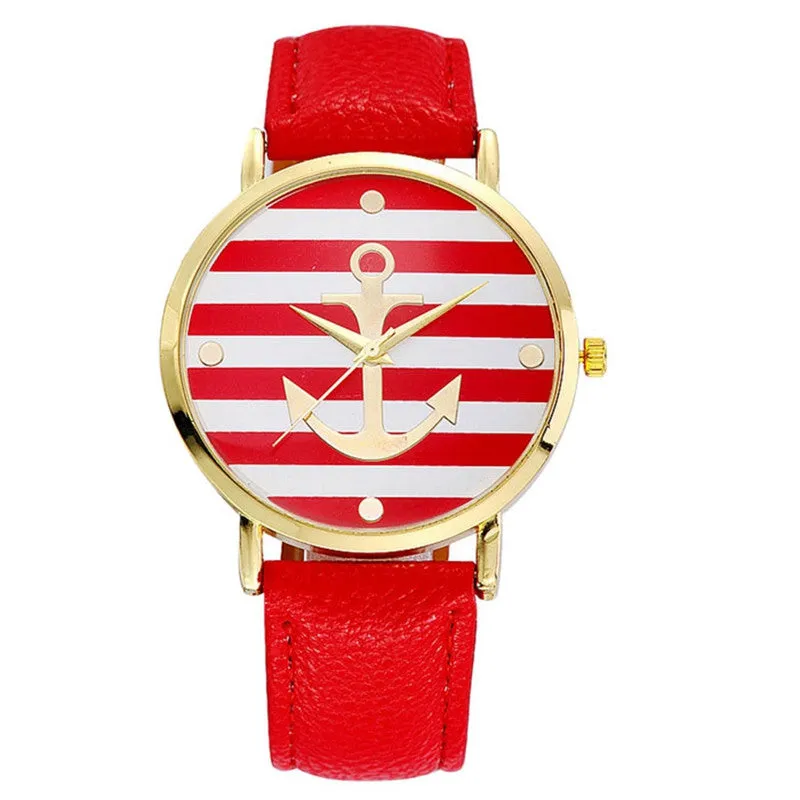 ly Design Relojes Mujer Women Watch Multi Color Striped Anchor PU Leather Strap Dress Watches Relogio Clock