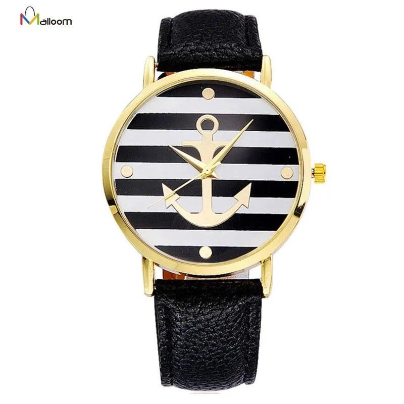 ly Design Relojes Mujer Women Watch Multi Color Striped Anchor PU Leather Strap Dress Watches Relogio Clock