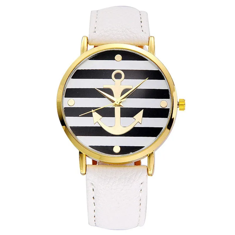 ly Design Relojes Mujer Women Watch Multi Color Striped Anchor PU Leather Strap Dress Watches Relogio Clock