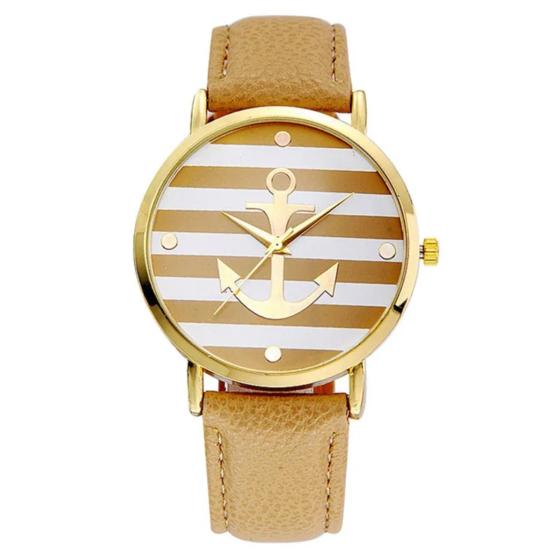 ly Design Relojes Mujer Women Watch Multi Color Striped Anchor PU Leather Strap Dress Watches Relogio Clock