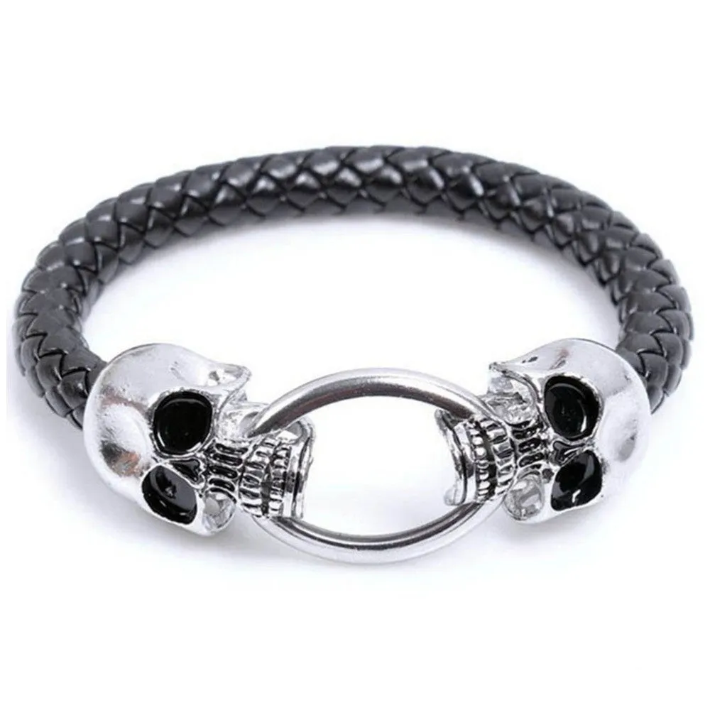 Man Men Cool Braided Leather Punk Skull Head Bracelet Bangle Wristb  Gift  SM6