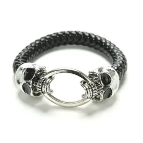 Man Men Cool Braided Leather Punk Skull Head Bracelet Bangle Wristb  Gift  SM6