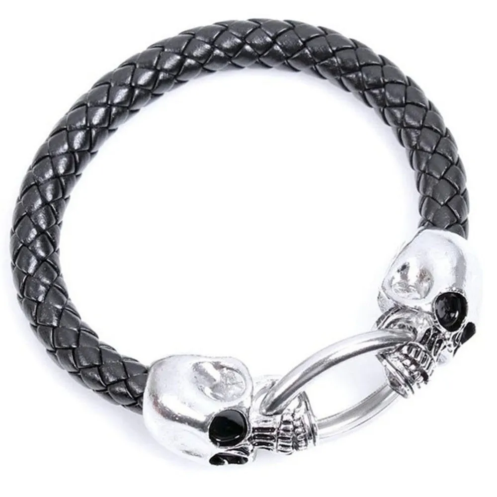 Man Men Cool Braided Leather Punk Skull Head Bracelet Bangle Wristb  Gift  SM6