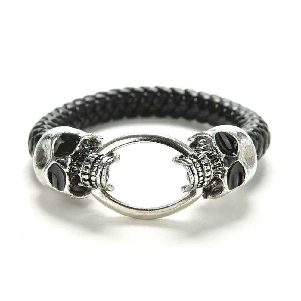 Man Men Cool Braided Leather Punk Skull Head Bracelet Bangle Wristb  Gift  SM6