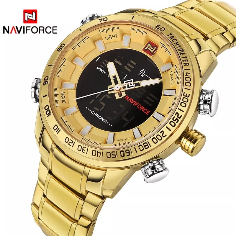 Men Metallic Gold Strap Watch