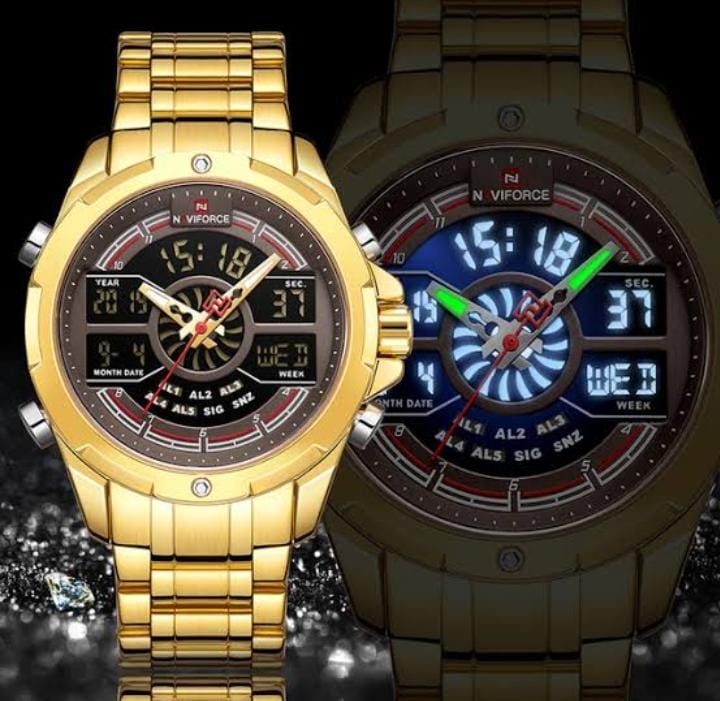 MEN METALLIC STRAP WATCH - GOLD