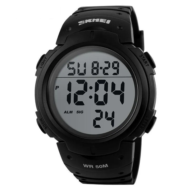 Men's Big Dial Digital Sports Watches with Chronograph & Synthetic Leather Strap