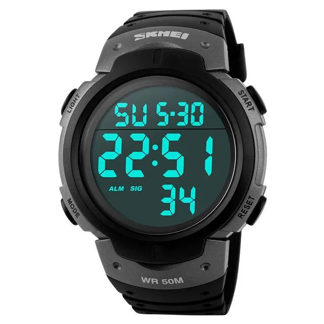 Men's Big Dial Digital Sports Watches with Chronograph & Synthetic Leather Strap