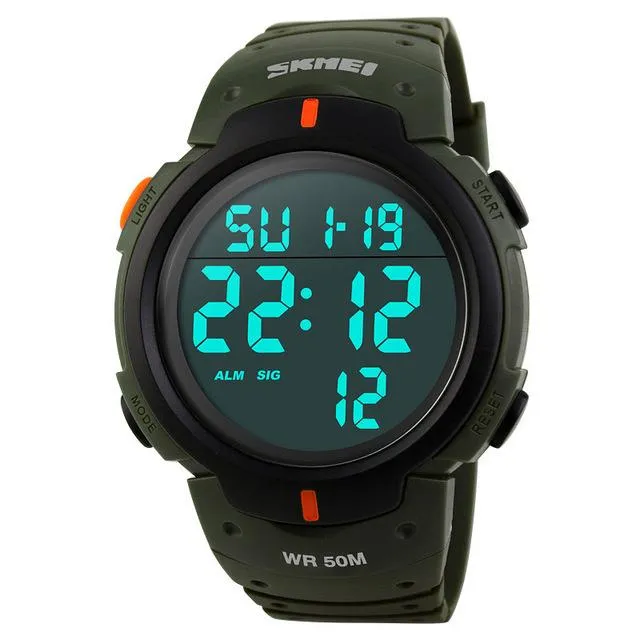 Men's Big Dial Digital Sports Watches with Chronograph & Synthetic Leather Strap