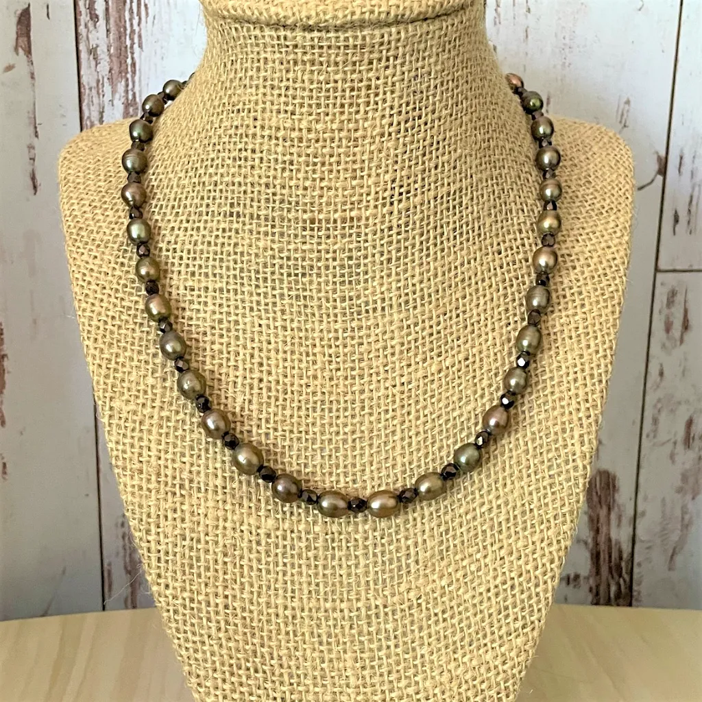 Mens Bronze Rice Cultured Pearl Beaded Necklace