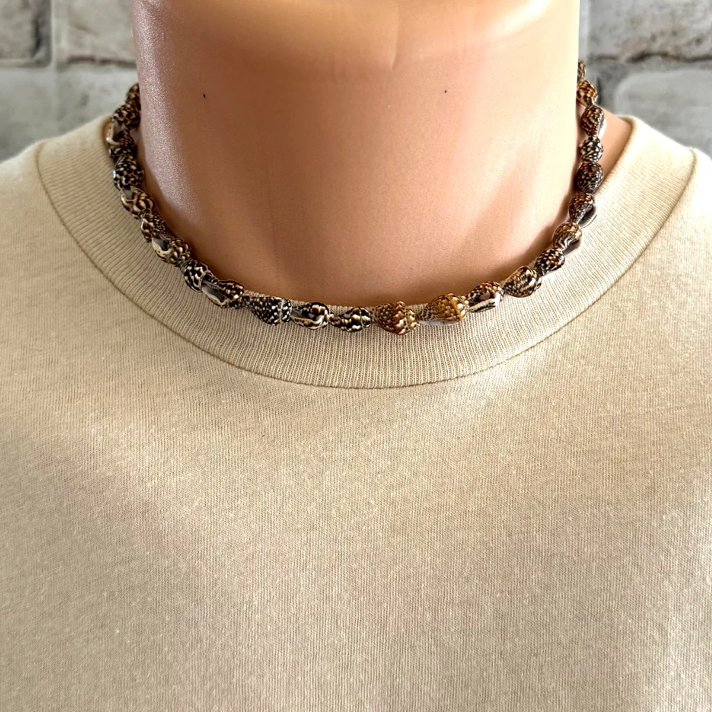 Mens Brown and White Puka Shell Necklace