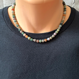 Mens Dark Jasper Matte Beaded Necklace