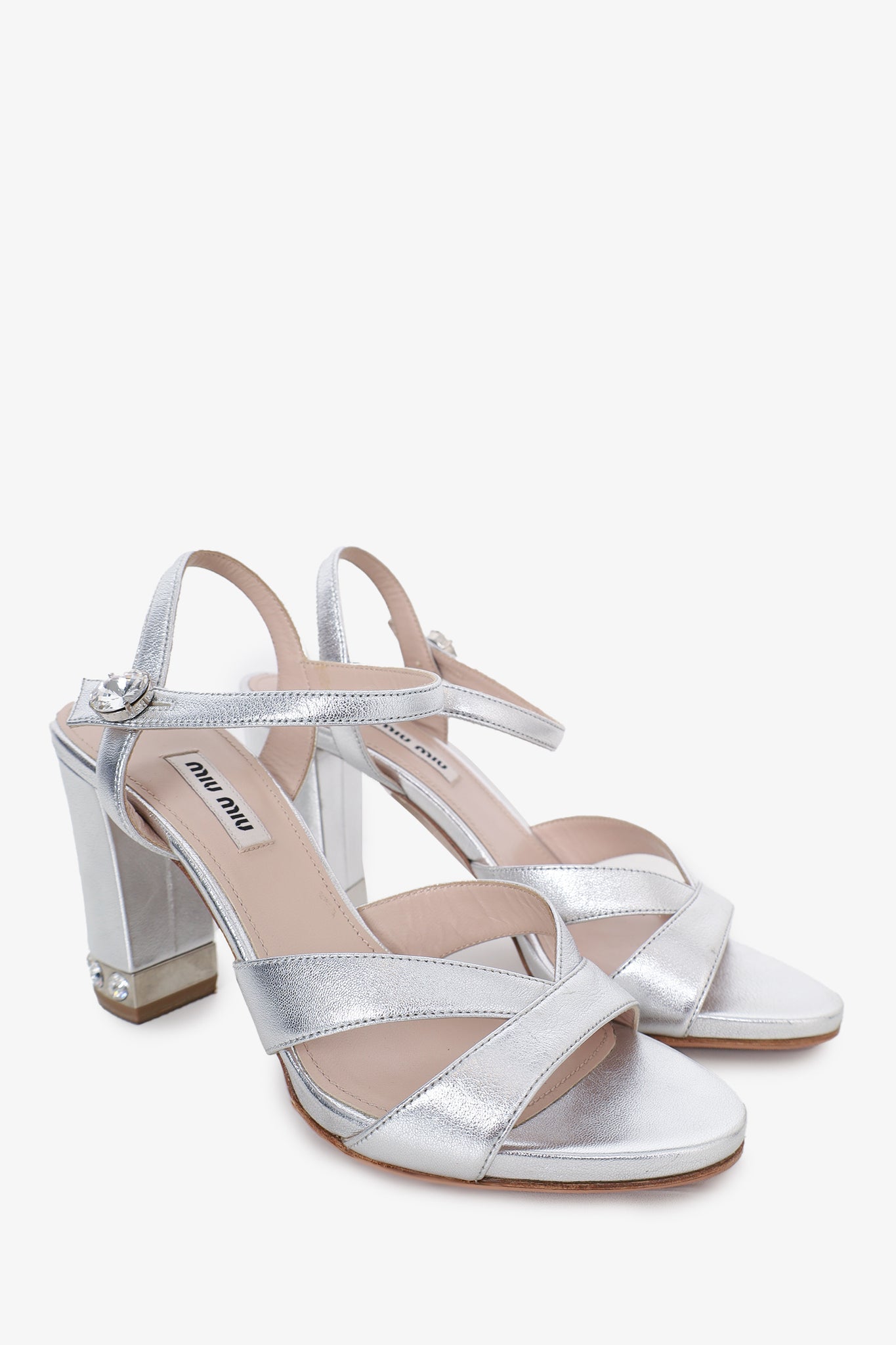 Miu Miu Silver Leather Crystal Detail Heels size 37