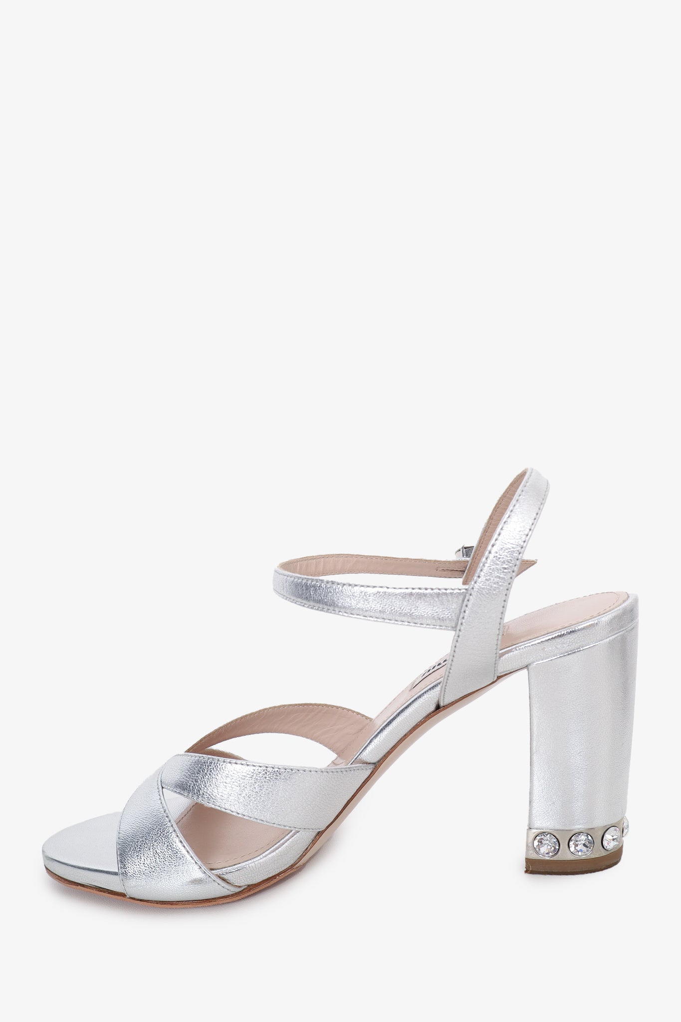 Miu Miu Silver Leather Crystal Detail Heels size 37