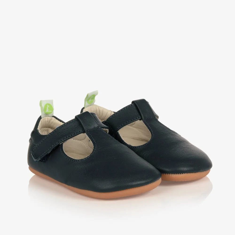 Navy Blue Leather Baby Shoes 